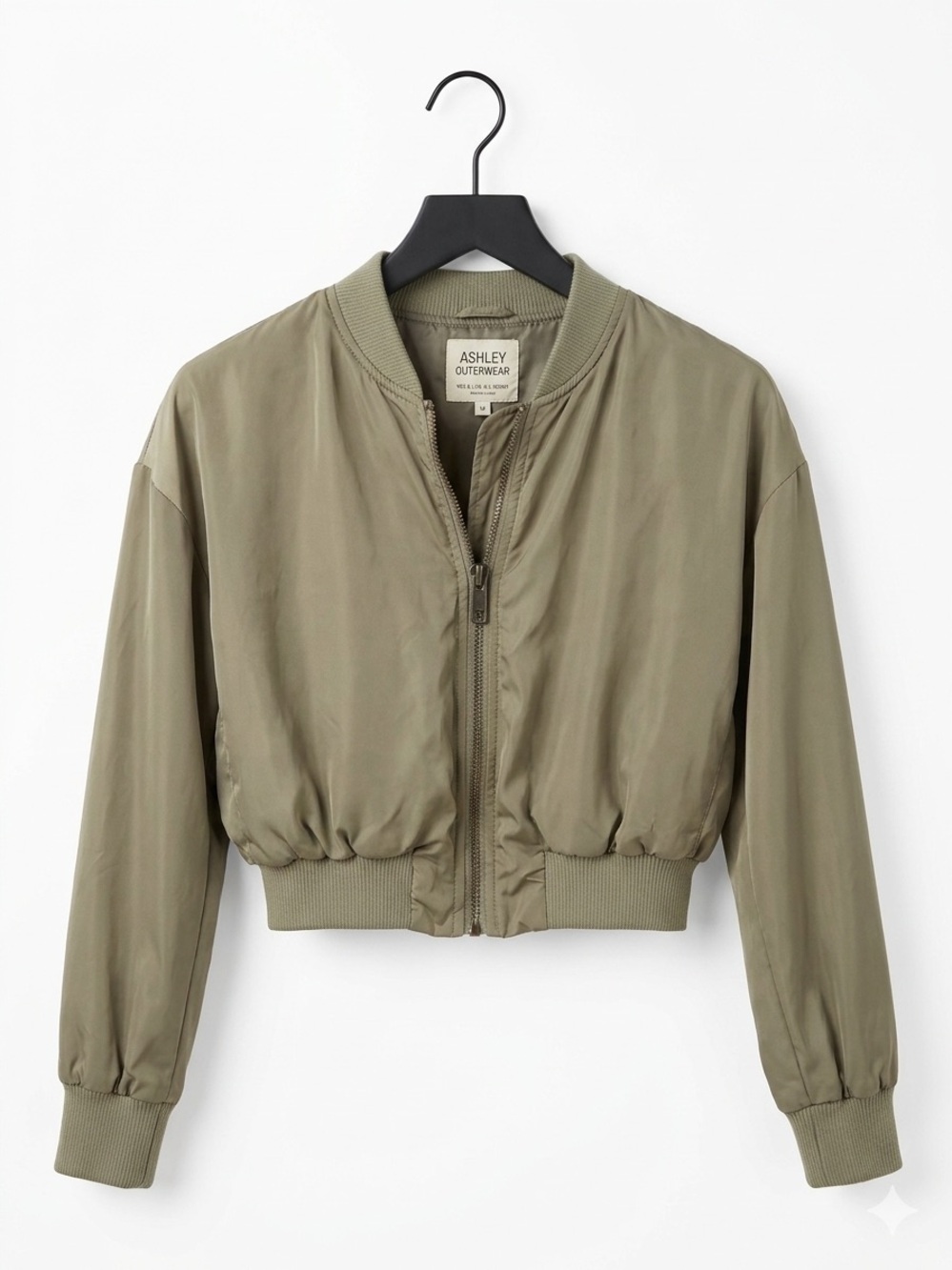 ASHLEY Olive Green Cropped Bomber Jacket